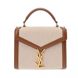 SAINT LAURENT Cassandra Brown Canvas Leather Handbag